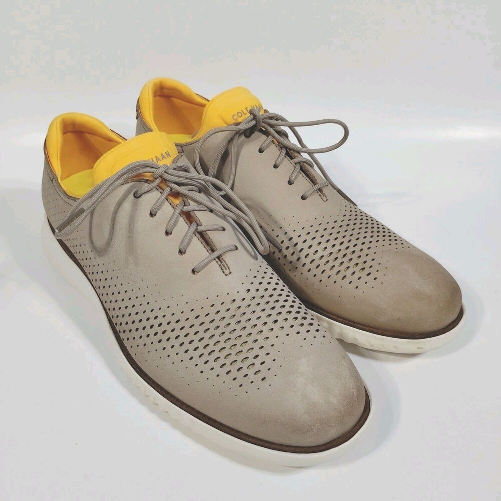 Cole Haan 2.ZERØGRAND Laser Wingtip Oxford Shoes Mens 10 Beige Nubuck Perforated